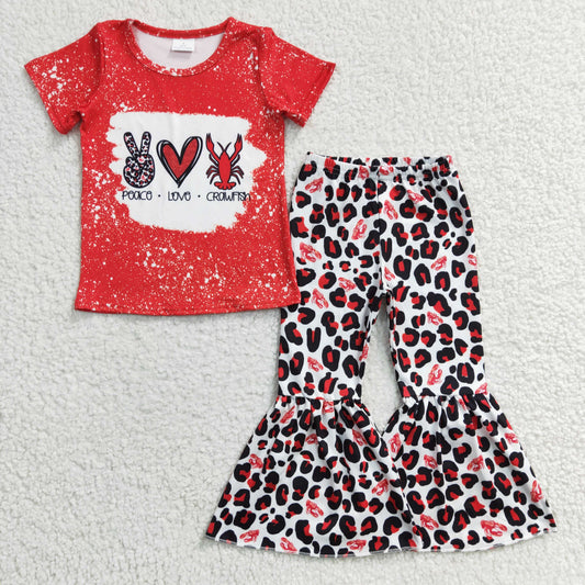 Girls red crawfish print outfits GSPO0432