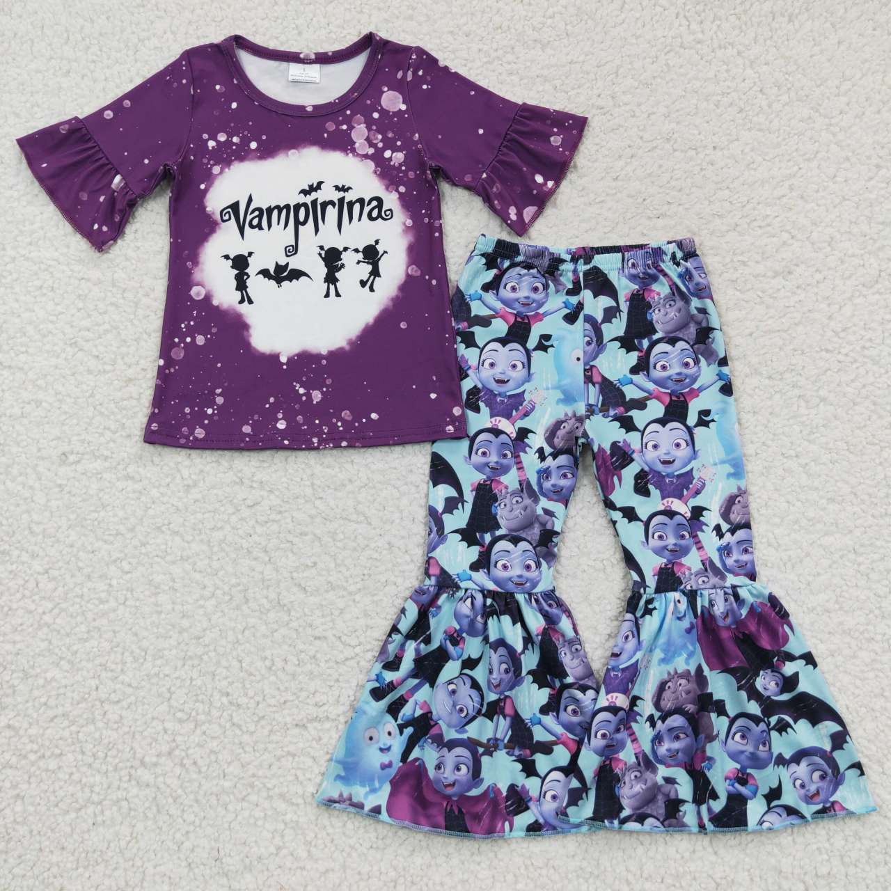 GSPO0638 Cartoon Characters Purple Top Bell Pants Girls Halloween Clothes Set