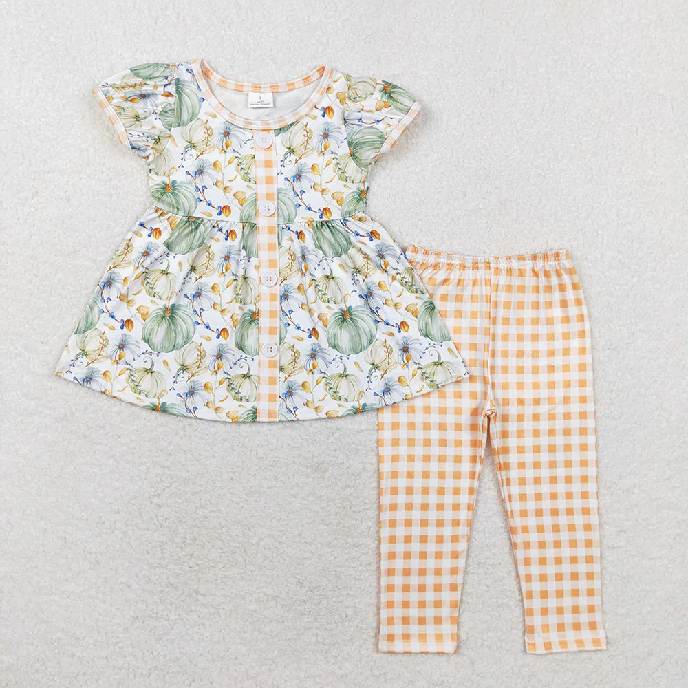 Baby Girls Green Pumpkins Tunic Flowers Legging Clothes Sets