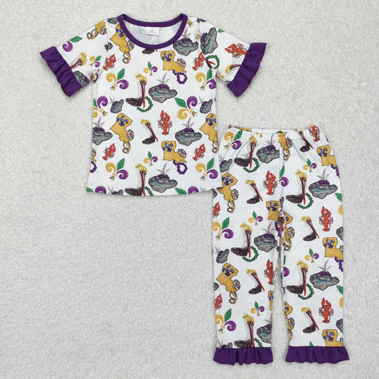 Sibling Baby Boys Mardi Gras Short Sleeve Top Pants Pajama Set
