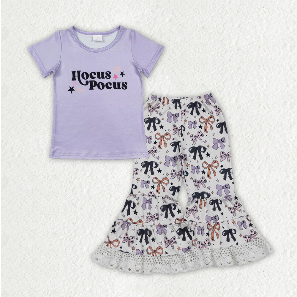GSPO2064 Witch Top Bows Bell Pants Girls Halloween Clothes Set
