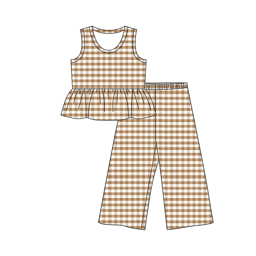 3.25 GSPO2310 Baby Girls Khaki Checked Tunic Flare Pants Clothes Set Preorder