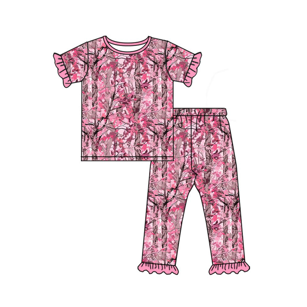 4.21 GSPO2318 Preorder Branch Camo Pink Girls Pajamas Clothes Set