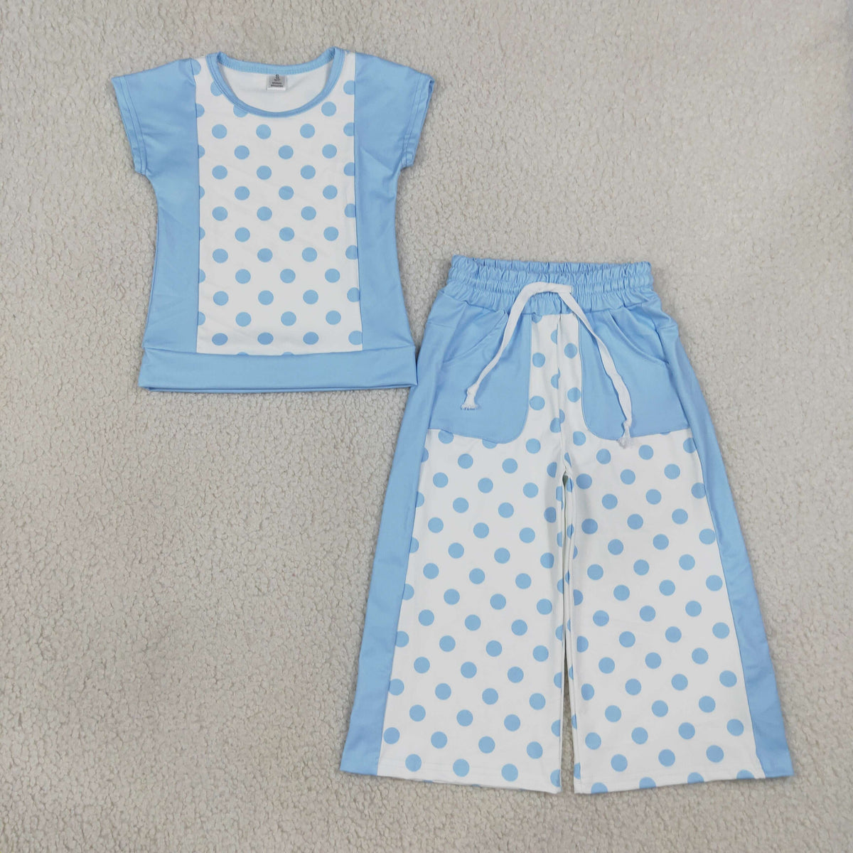 Sibling Toddler Girls Polka Dot Short Sleeve Top Pocket Pants Actice Outfit