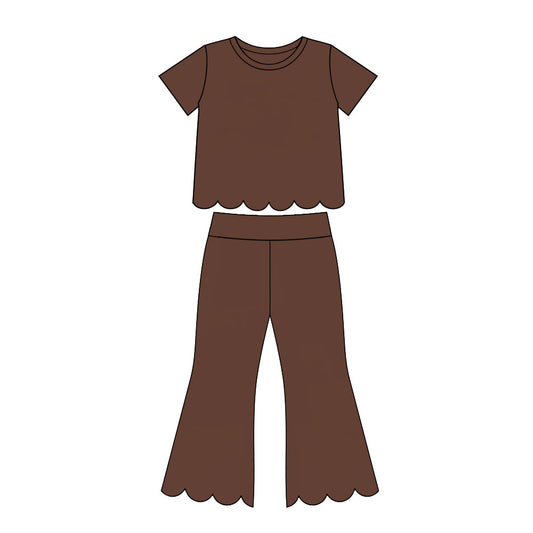 7.14 GSPO2347 Preorder Brown Cotton Girls Scallop Edge Clothes Set