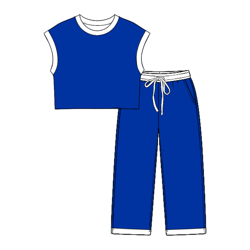 7.23 GSPO2350 Preorder Teams Blue Cotton Sleeveless Top Pockets Pants Kids Clothes Set