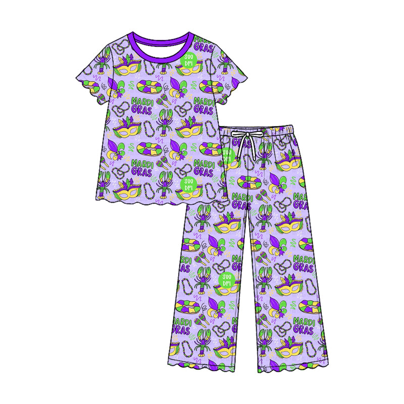 8.29 GSPO2373 Preorder Mask Anchor Crayfish Top Straight Pants Girls Mardi Gras Clothes Set