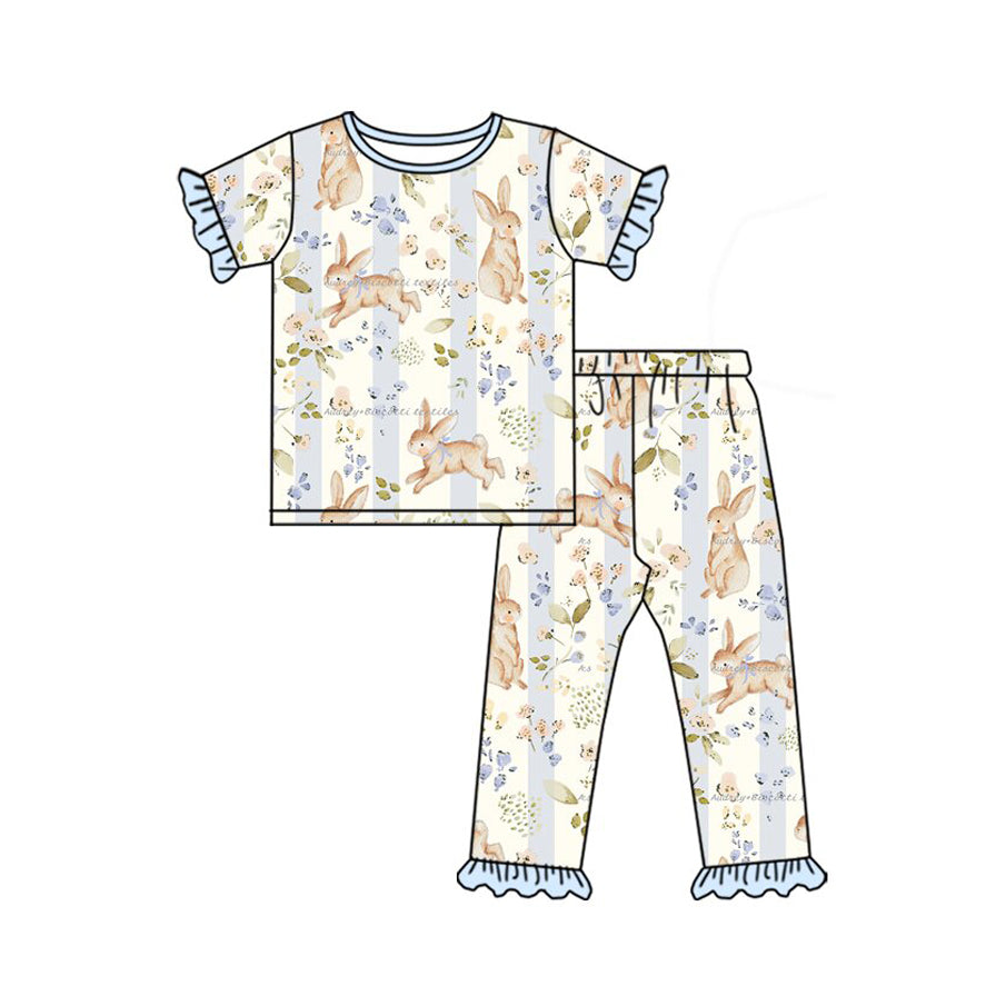10.1 Preorder GSPO2400 Bunny Floral Ruffle Short Sleeve Pants Pajama Set