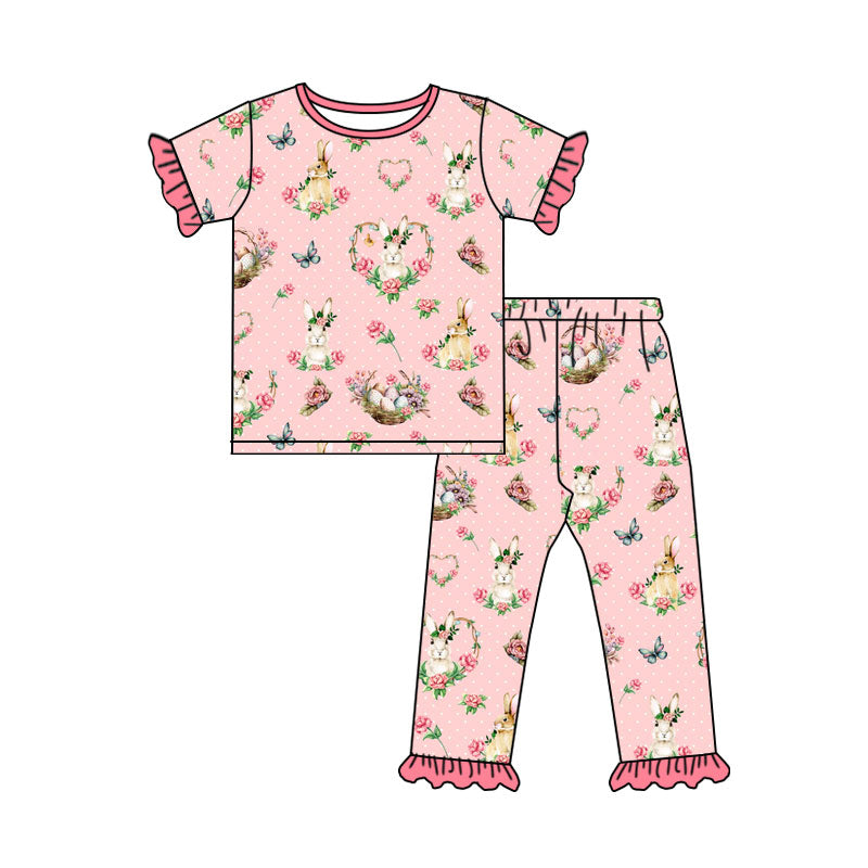 10.10 GSPO2406 Preorder Kids Girls Easter Short Sleeve Top Pants Pajama Set