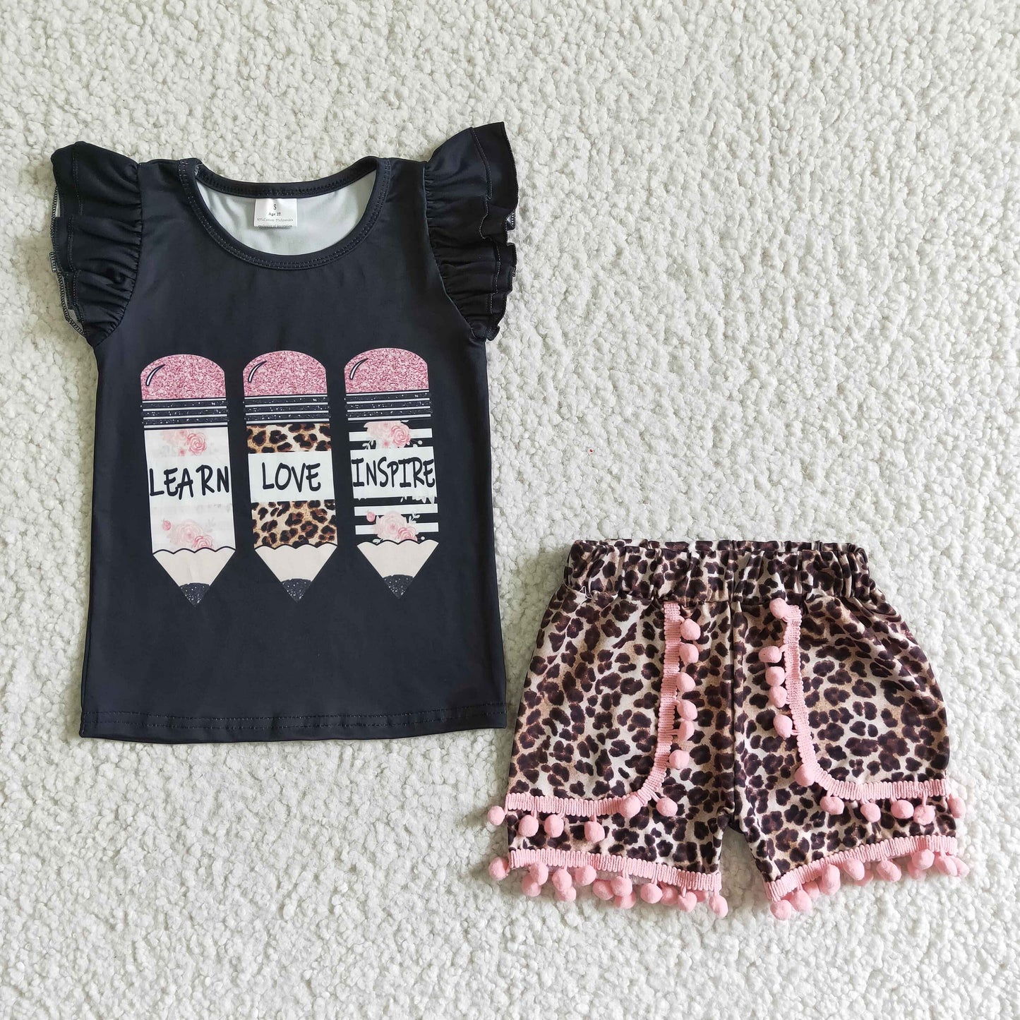 Flutter sleeve pompom shorts back to school outfits GSSO0117