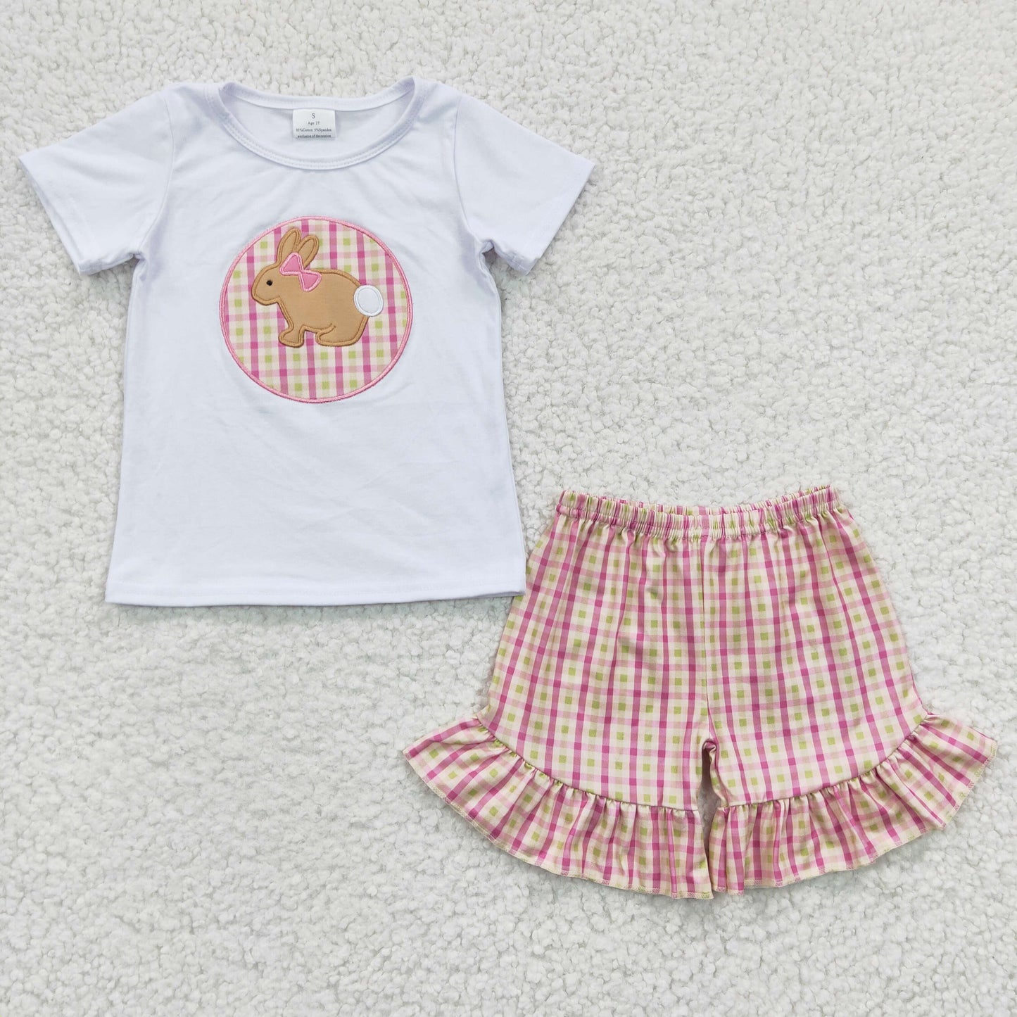 Girls rabbit print Easter embroidery outfits GSSO0158