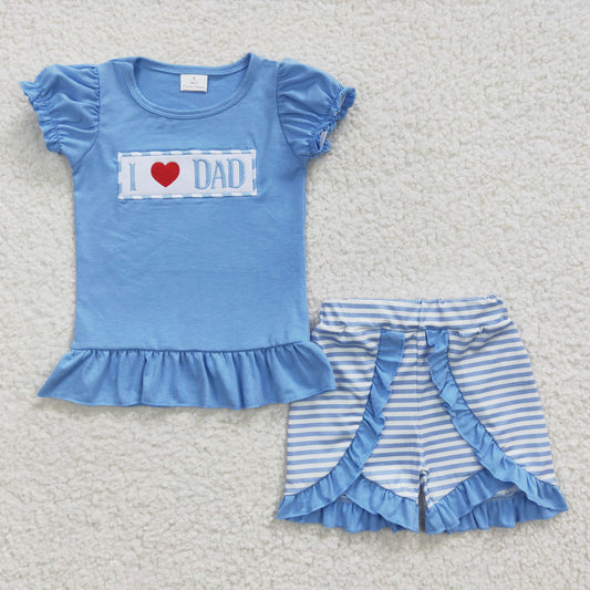 I Love Dad Sibling Shorts Set Dreess and Romper