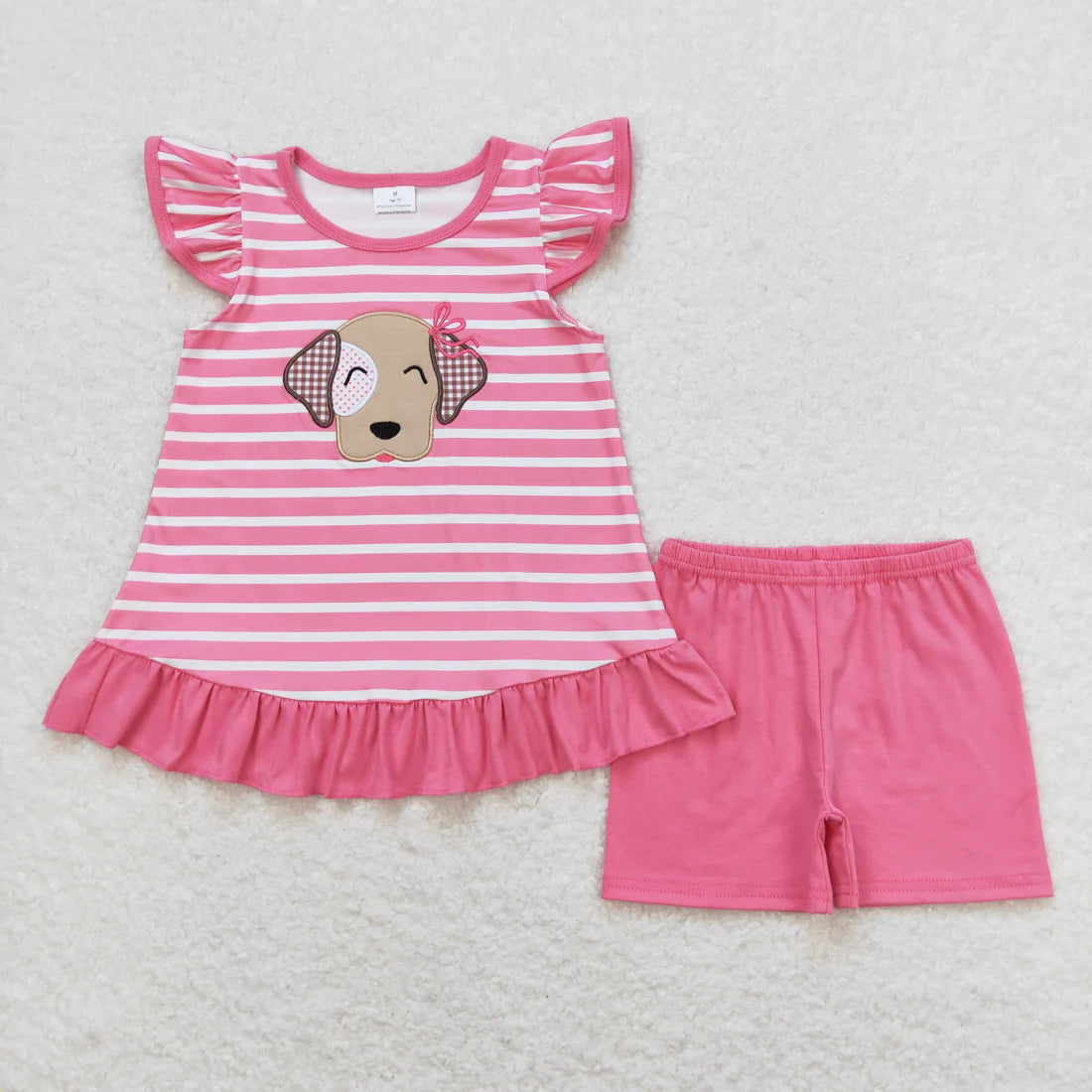 Sibling Baby Girls Stripes Bows Dog Tunic Top Ruffle Shorts Clothes Sets)