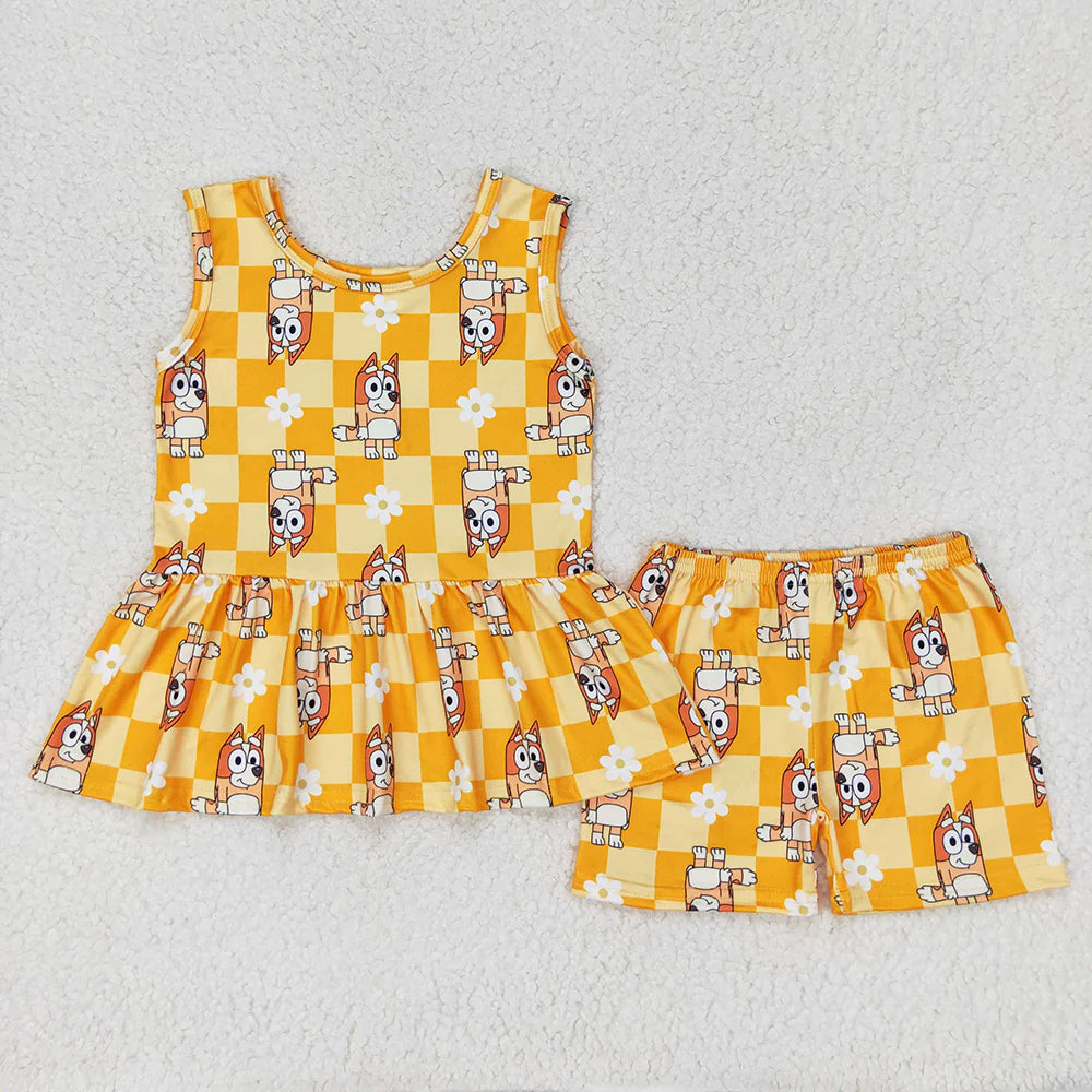 Sibling Baby Girls Dogs Flowers Tunic Top Shorts Clothes Sets