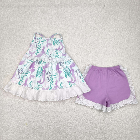 Sibling Baby Girls Strap Flowers Tunic Ruffle Shorts Clothes Sets