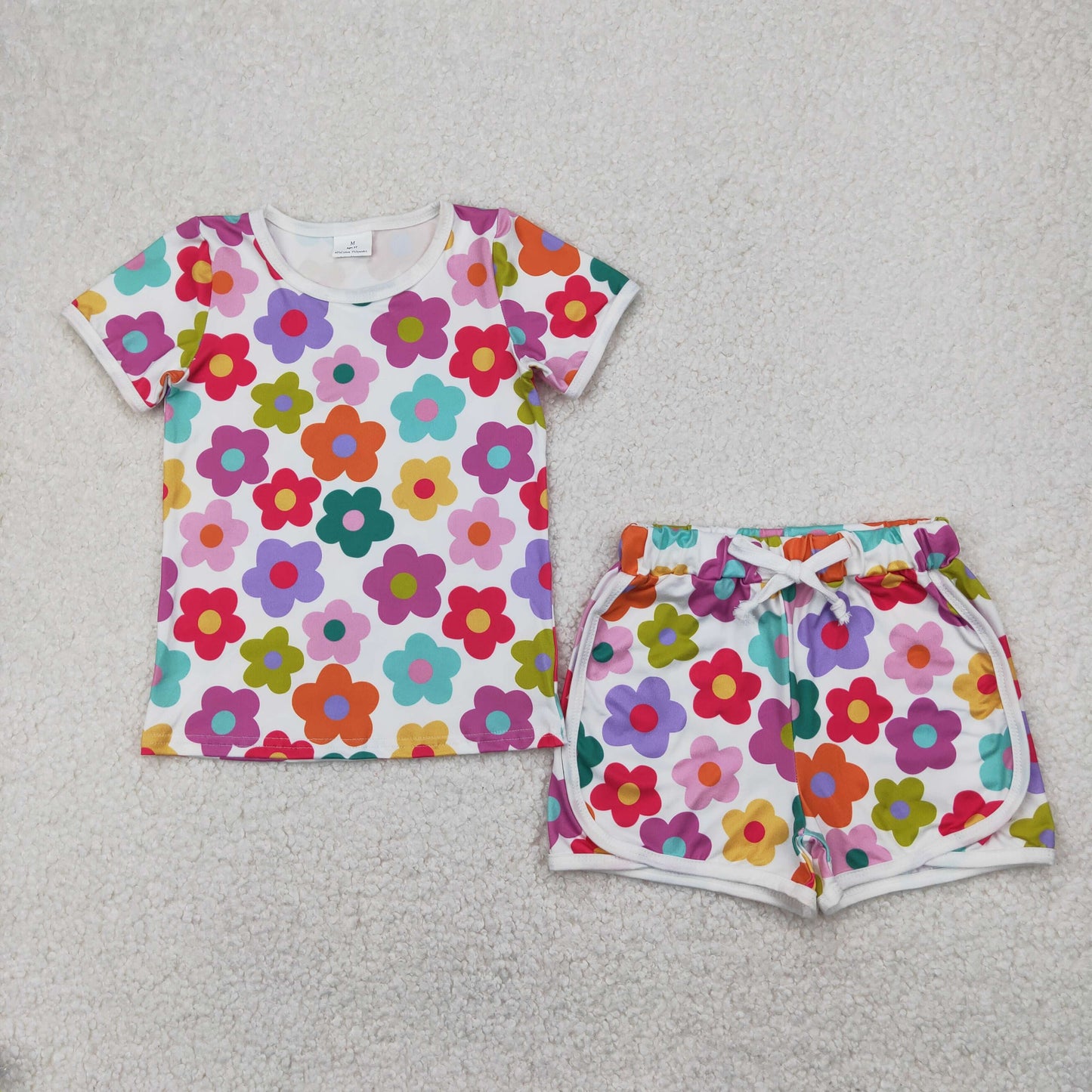 Sibling Baby Girls Short Sleeve Colorful Flowers Cactus Top Shorts Pajamas Clothes Sets