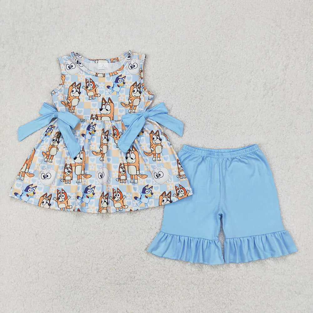 Baby Girls Dogs Flowers Bows Tunic Shorts Clothes Sets