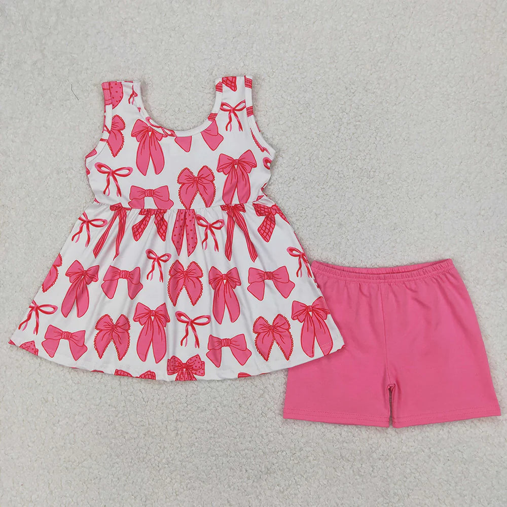 Baby Girls Pink Sleeveless Bows Tunic Shorts Sets