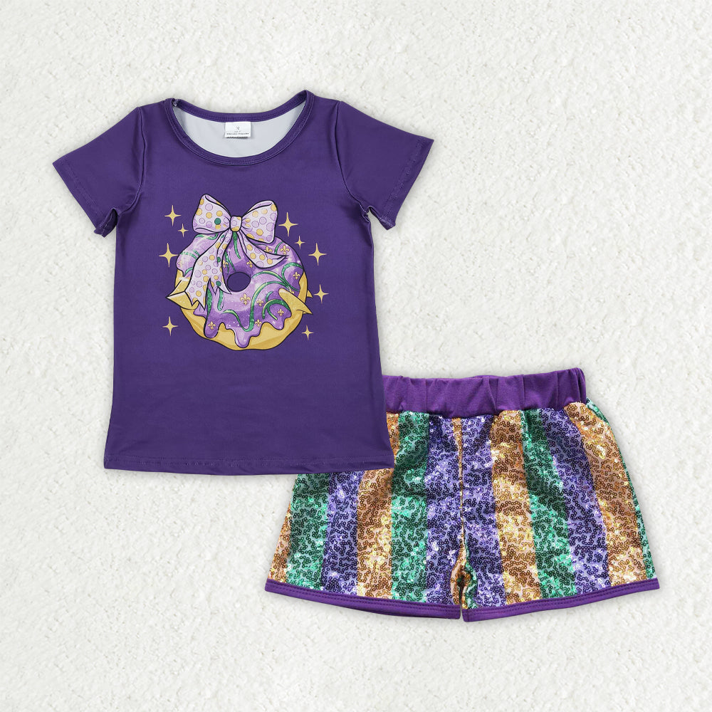 Sibling Baby Girls Mardigras Top Sequin Stripe Shorts Clothes Sets