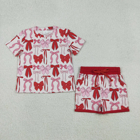 Sibling Baby Girls Hearts Bows Top Pockets Shorts Clothes Sets