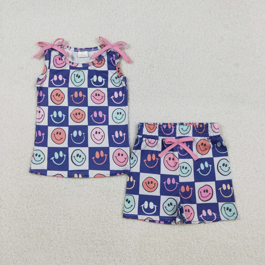 Sibling Baby Girls Sleeveless Colorful Flowers Smiles Top Shorts Clothes Sets