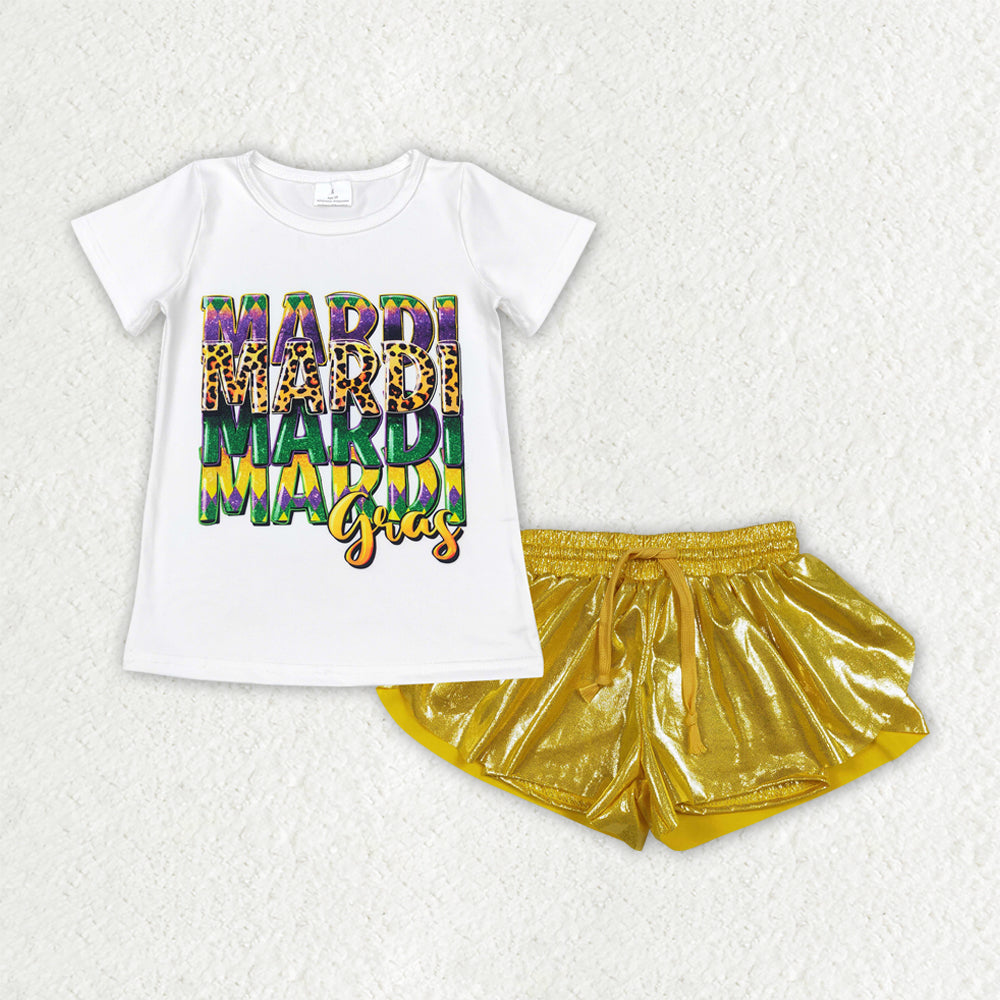 Sibling Baby Girls Short Sleeve Mardigras Top Ruffle Shorts Clothes Sets