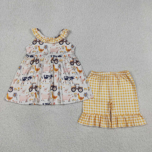 Baby Girls Sibling Summer Farm Animal Print Clothes