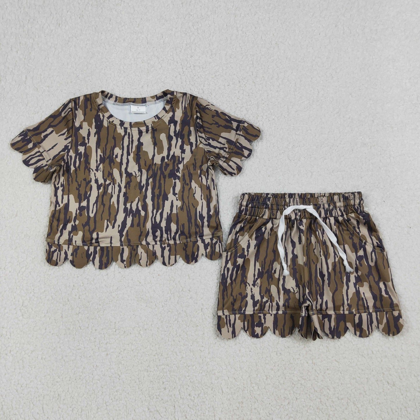 Mommy and Me Camo Scallop Outfits, Short Sleeve Two Piece Set for Mother Daughter