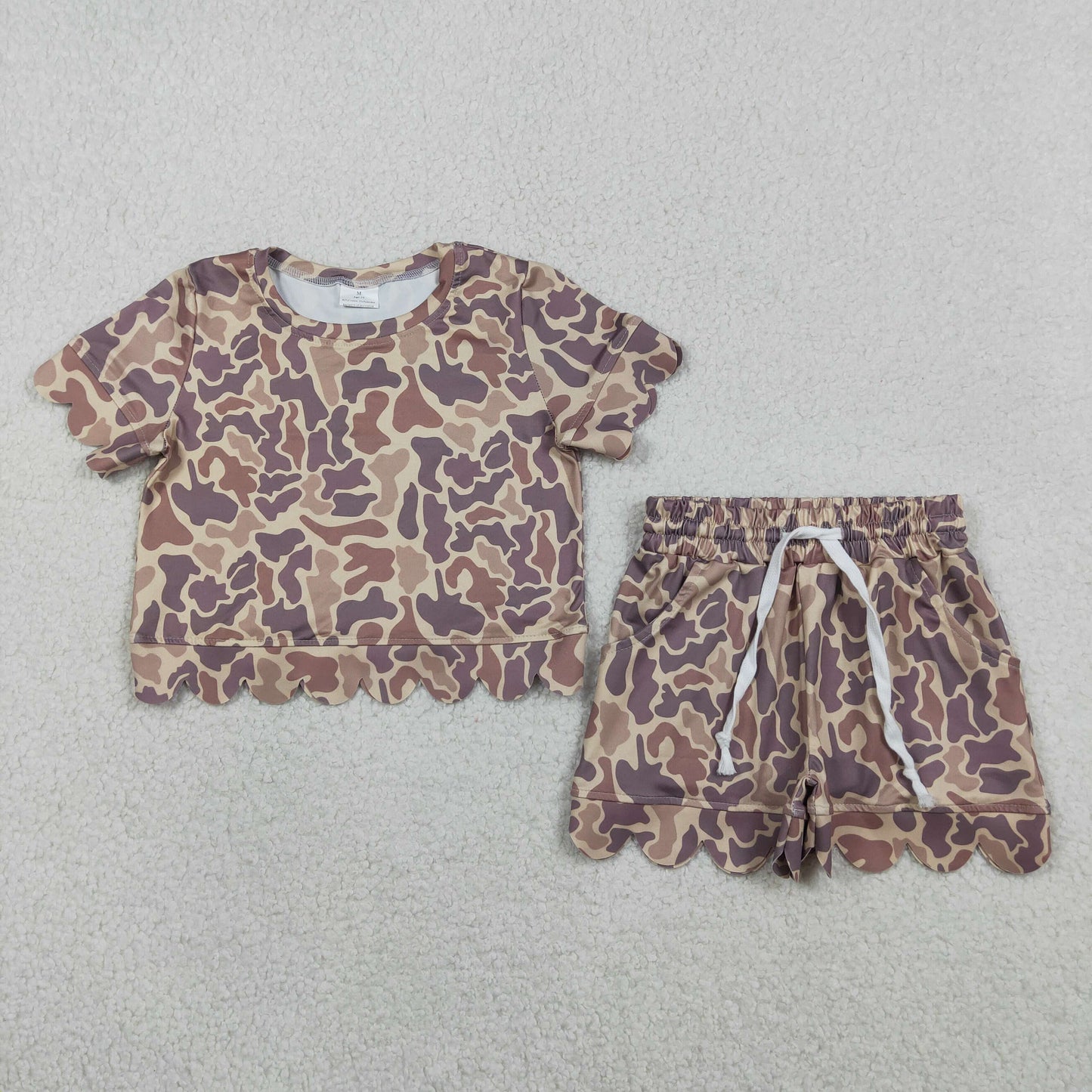 Mommy and Me Khaki Camo Scallop Outfits, Short Sleeve Two Piece Set for Mother Daughter