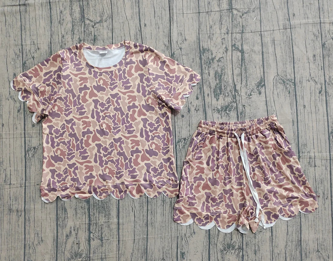 In Production Adult Women Southern Khaki Camo Top Scallop Short Clothes Sets