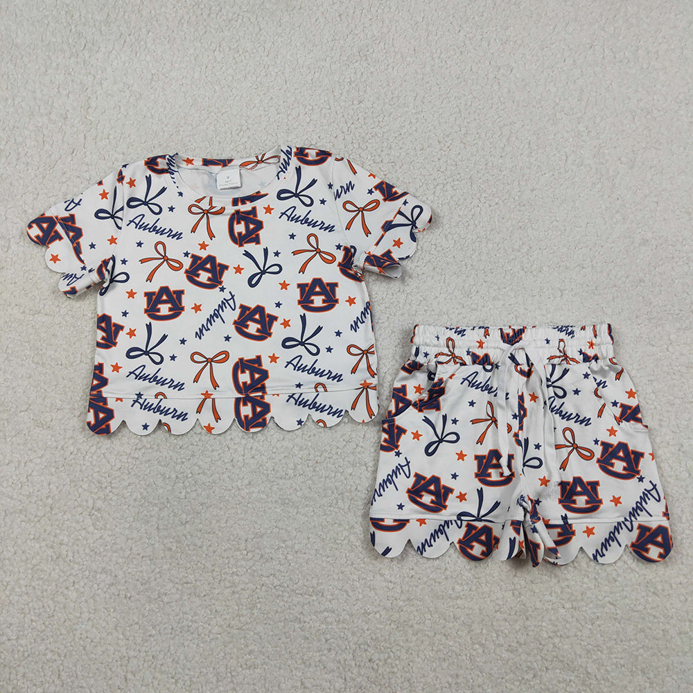 GSSO3252 Teams Auburn AU Star & Bow Scallop Shorts Set - Girls’