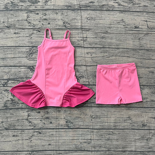 GSSO3259 Baby Girls Hot Pink Strap Dress Top Shorts Yoga Active Clothes Set