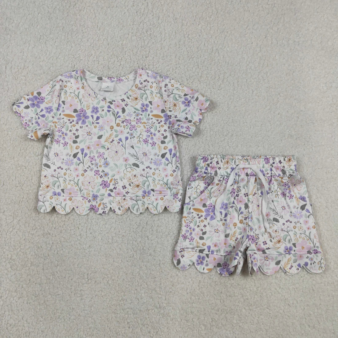 Sibling Baby Girls Colorful Flowers Top Pockets Shorts Scallop Clothes Sets