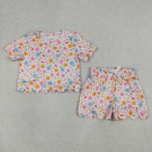GSSO3269 Colorful Flowers Scallop Shorts Set - Girls’