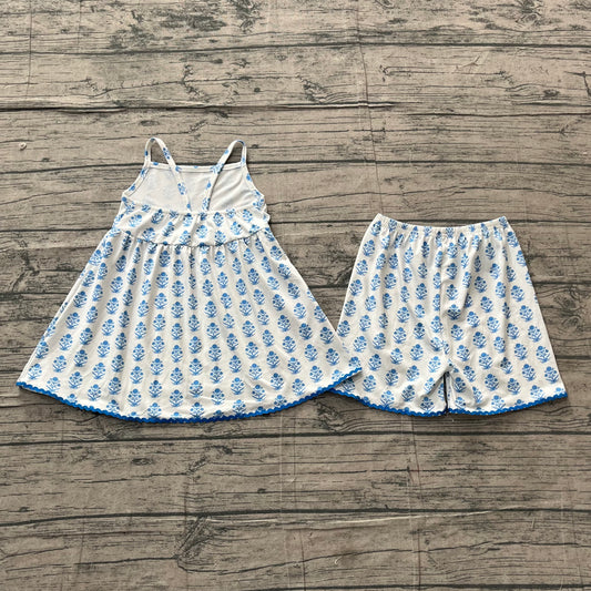 Girls Blue Floral Print Cami Dress & Shorts Set - Matching Summer Outfit Preorder