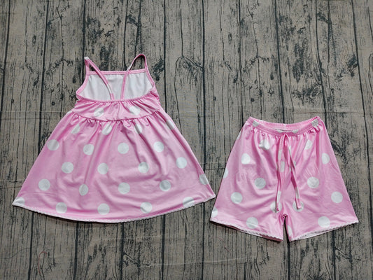 Baby Girls Pink Polka Dot Strap Tunic Top With Shorts Outfit
