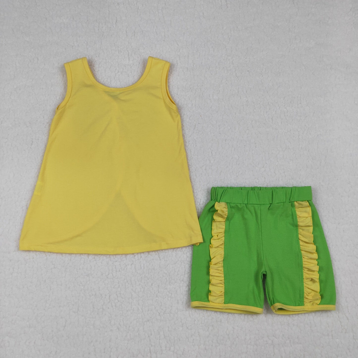 Cartoon Princess Cotton Bow Backless Sleeveless Top & Ruffled Shorts Girls Outfits Sisters Wear