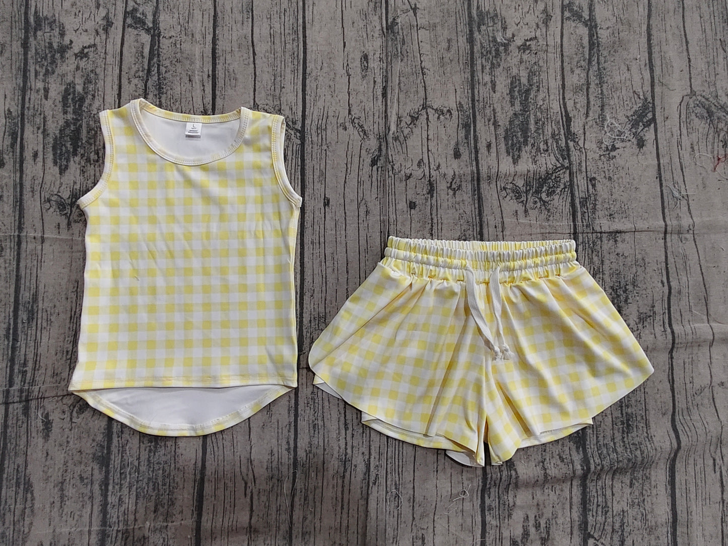 Baby Girls Yellow Checked Vests Top Short Yoga Active Clothes Set Preorder