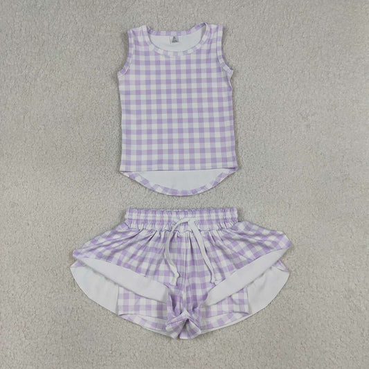 Baby Girls Violet Gingham Sleeveless Top Shors Active Outfit