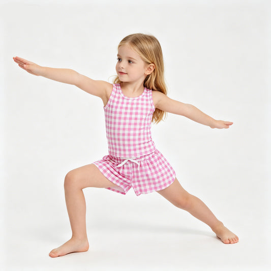 Baby Girls Pink Gingham Sleeveless Top Shors Active Outfit