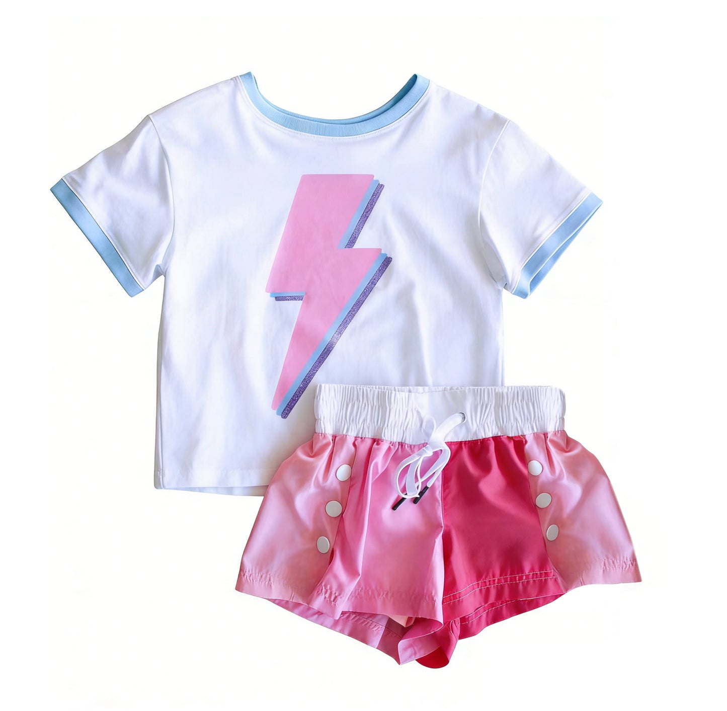3.23 Baby Lightning Girls Short Sleeve Top with Pink Shorts Outfit