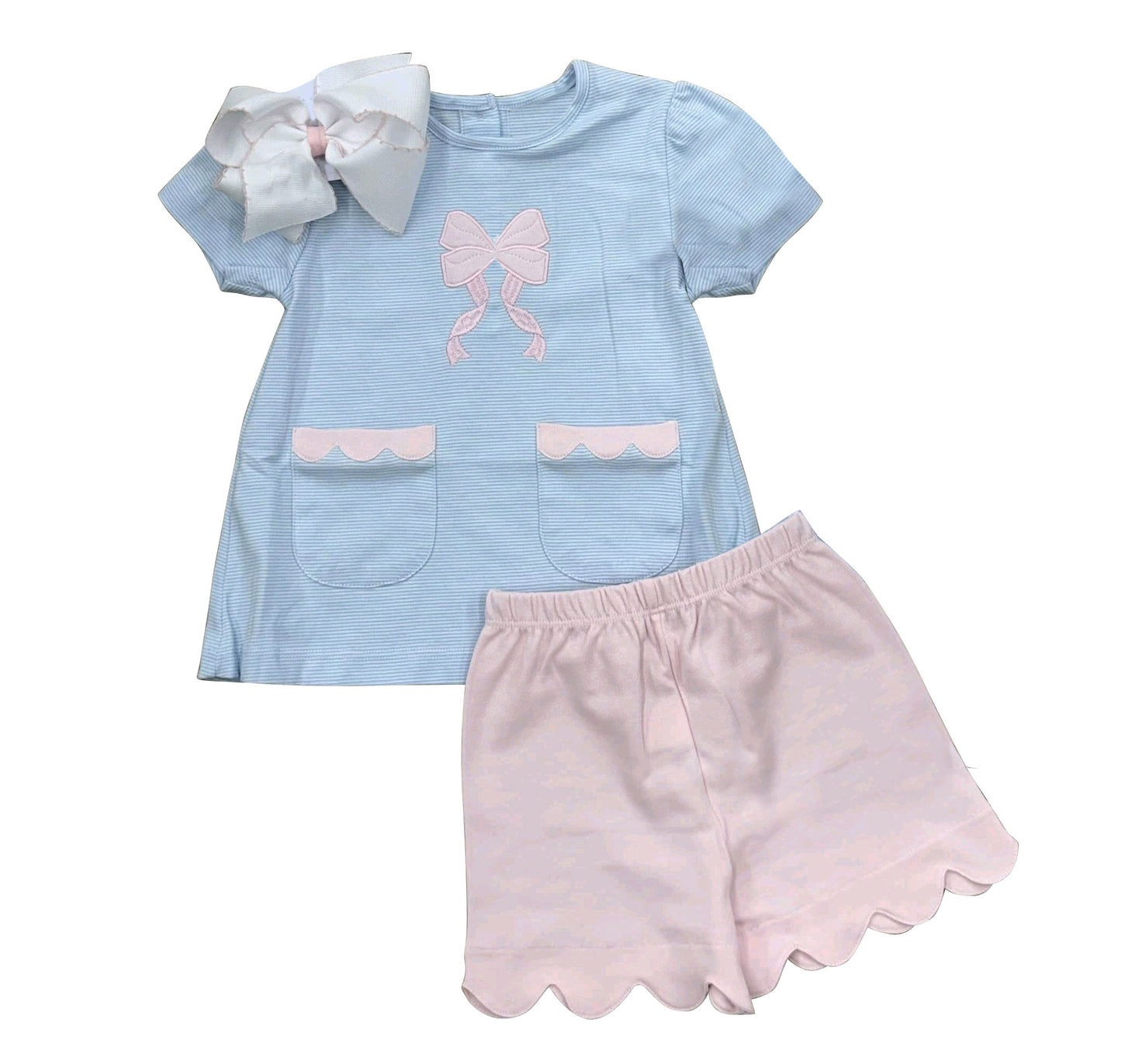 3.23 Baby Girls Blue Short Sleeve with Pink Scalloped sets