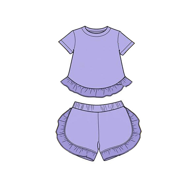 3.26 Baby Girls Purple Short Sleeve Shirt Top Ruffle Short Clothes Set Preorder