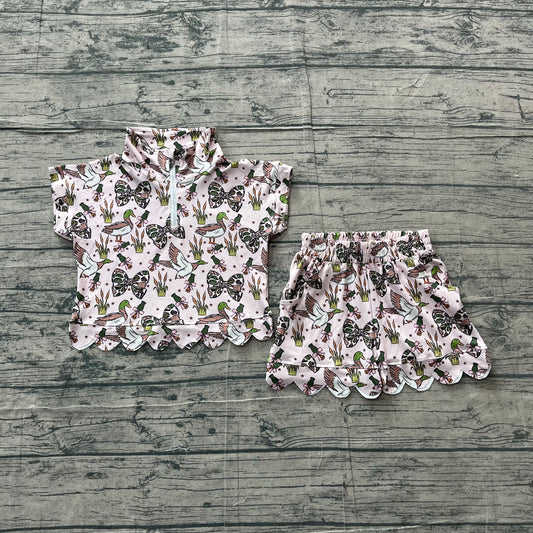 3.28 Girls Duck & Bow Print Zip Pullvoer Top with Shorts Casual Outfit Preorder
