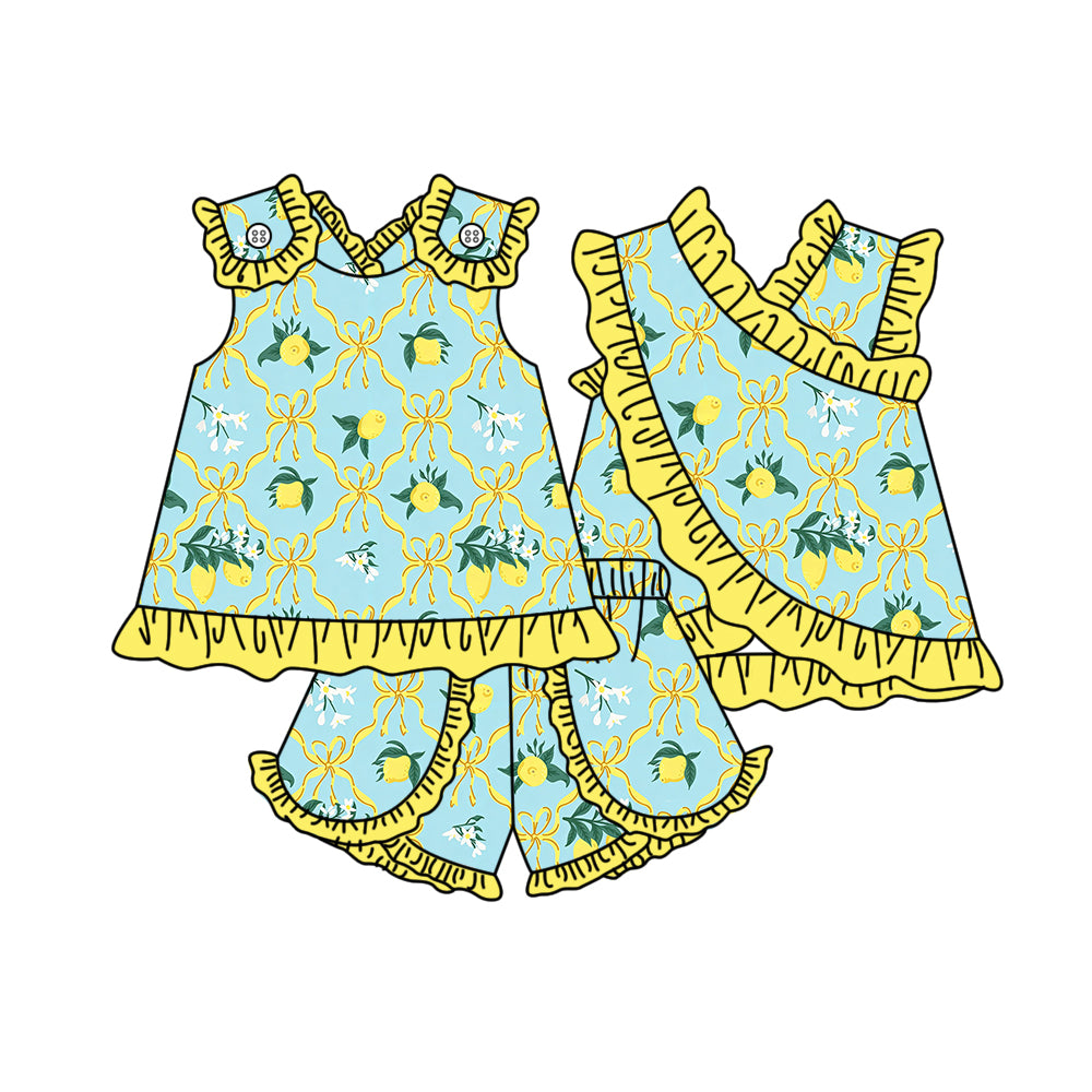 3.30 Sweet Lemon Bow Ruffle Set - Kids Sleeveless Top & Pants (2-Piece, Summer Style) Preorder