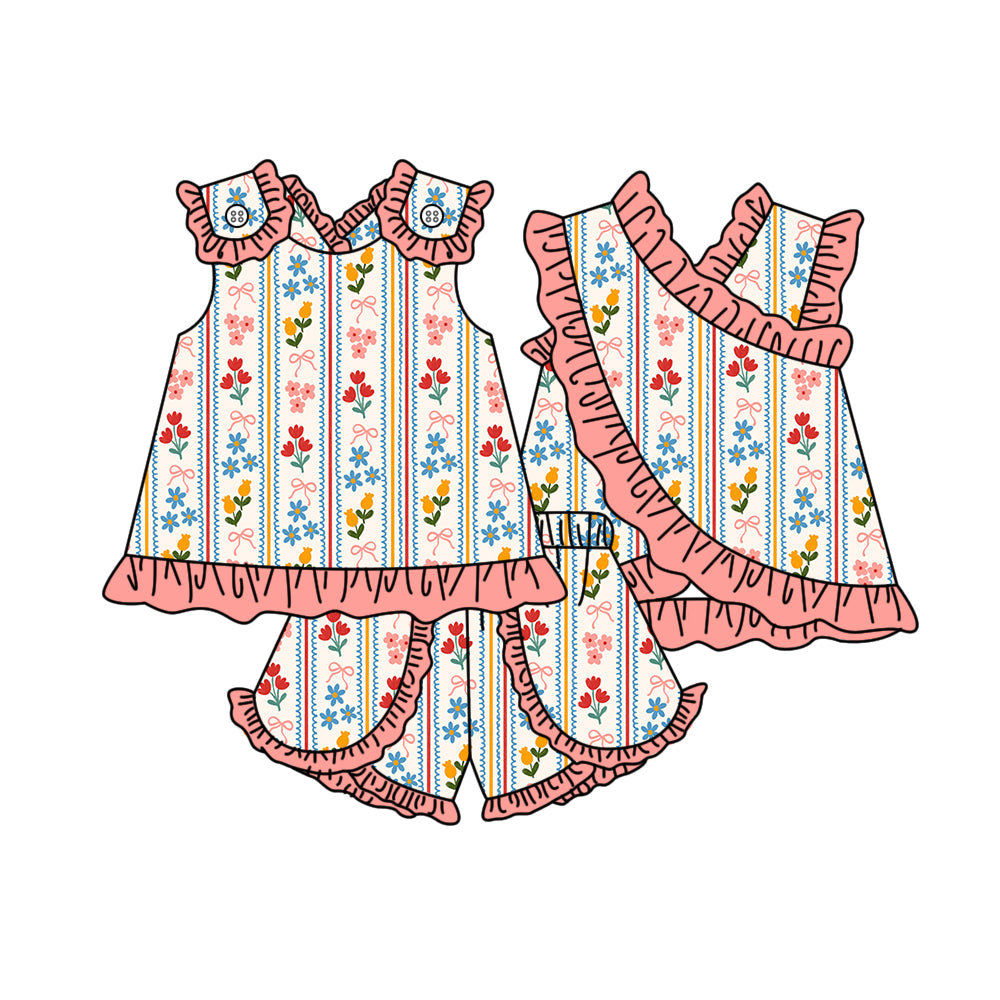 3.30 Vintage Pink Ruffle Stripe Floral Outfit - Toddler Girls 2-Piece Set Preorder