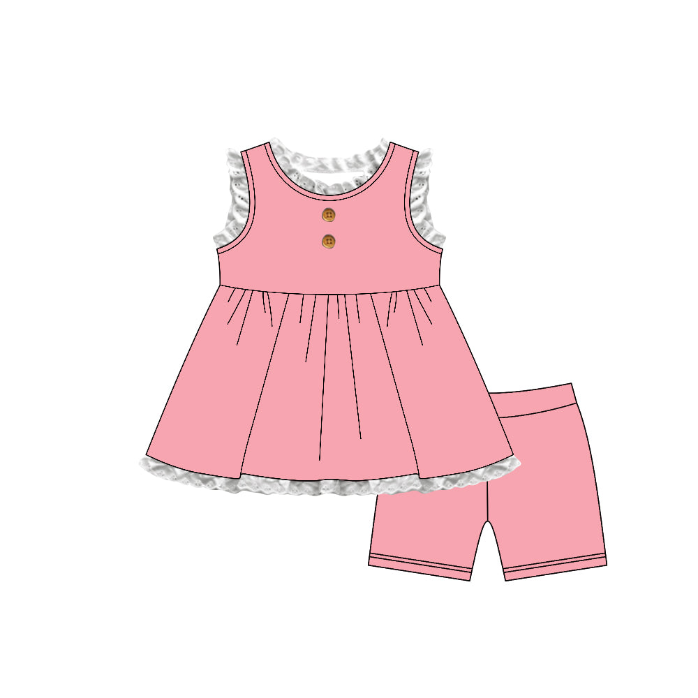 3.30 Pink Ruffle Lace Girls Sleeveless Peplum Top & Shorts Toddler Outfit Preorder