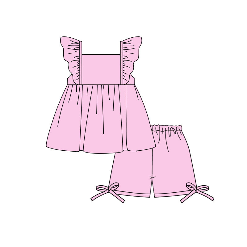 4.2 Toddler Girl Pink Flutter Sleeve Top with Shorts Outfit Preorder