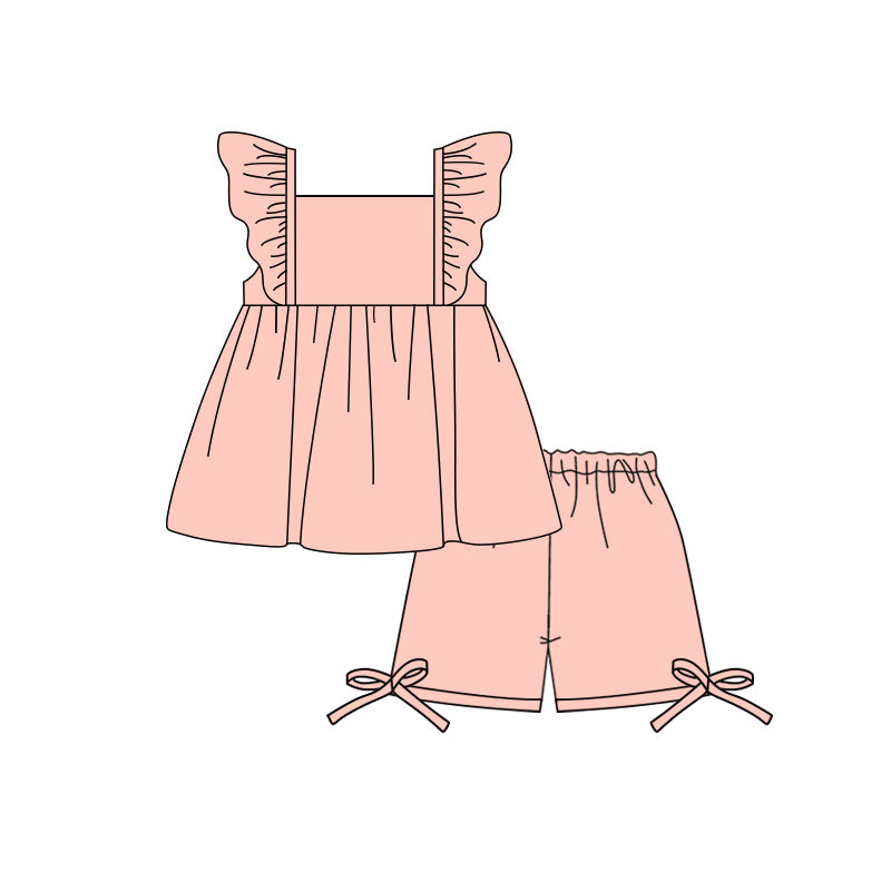 4.2 Toddler Girl Peach Flutter Sleeve Top with Shorts Outfit Preorder