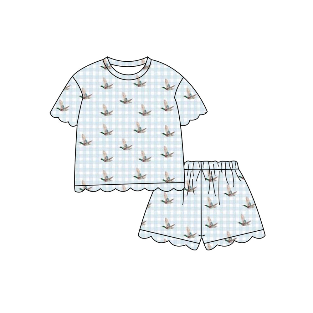 4.7 GSSO3725 Preorder Duck Plaid Scallop Shorts Girls Summer Clothes Set